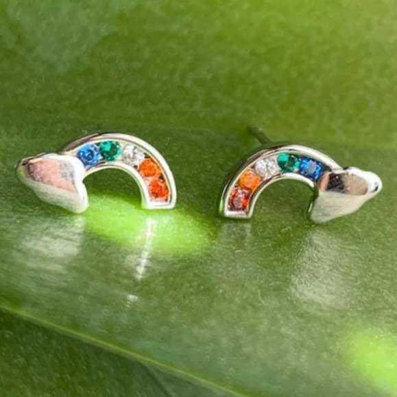 Silver Rainbow Stud Earrings - Picture 4 of 4